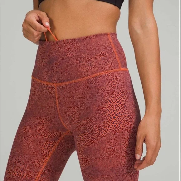 Lululemon Wunder Train HR Crop 23" Crackle Glaze Vintage Orange Larkspur Size 2 - Picture 2 of 11